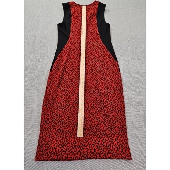 Spense Black & Red Cheeta Print Bodycon Midi Dress Size 4 Sleeveless EUC Fitted - Picture 4 of 12